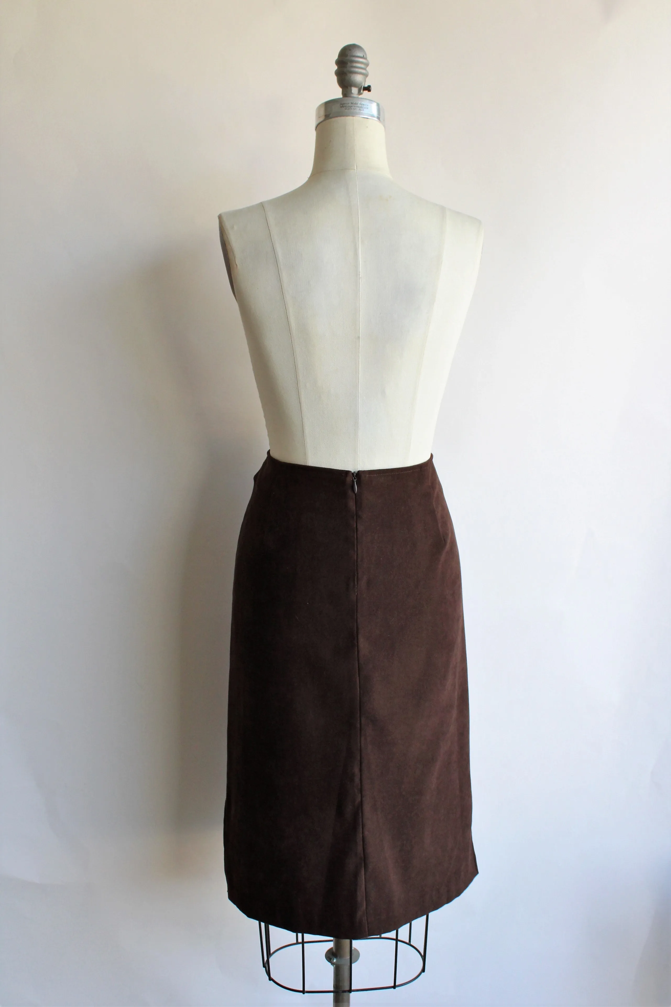 Vintage 1990s Brown Faux Suede Pencil Skirt