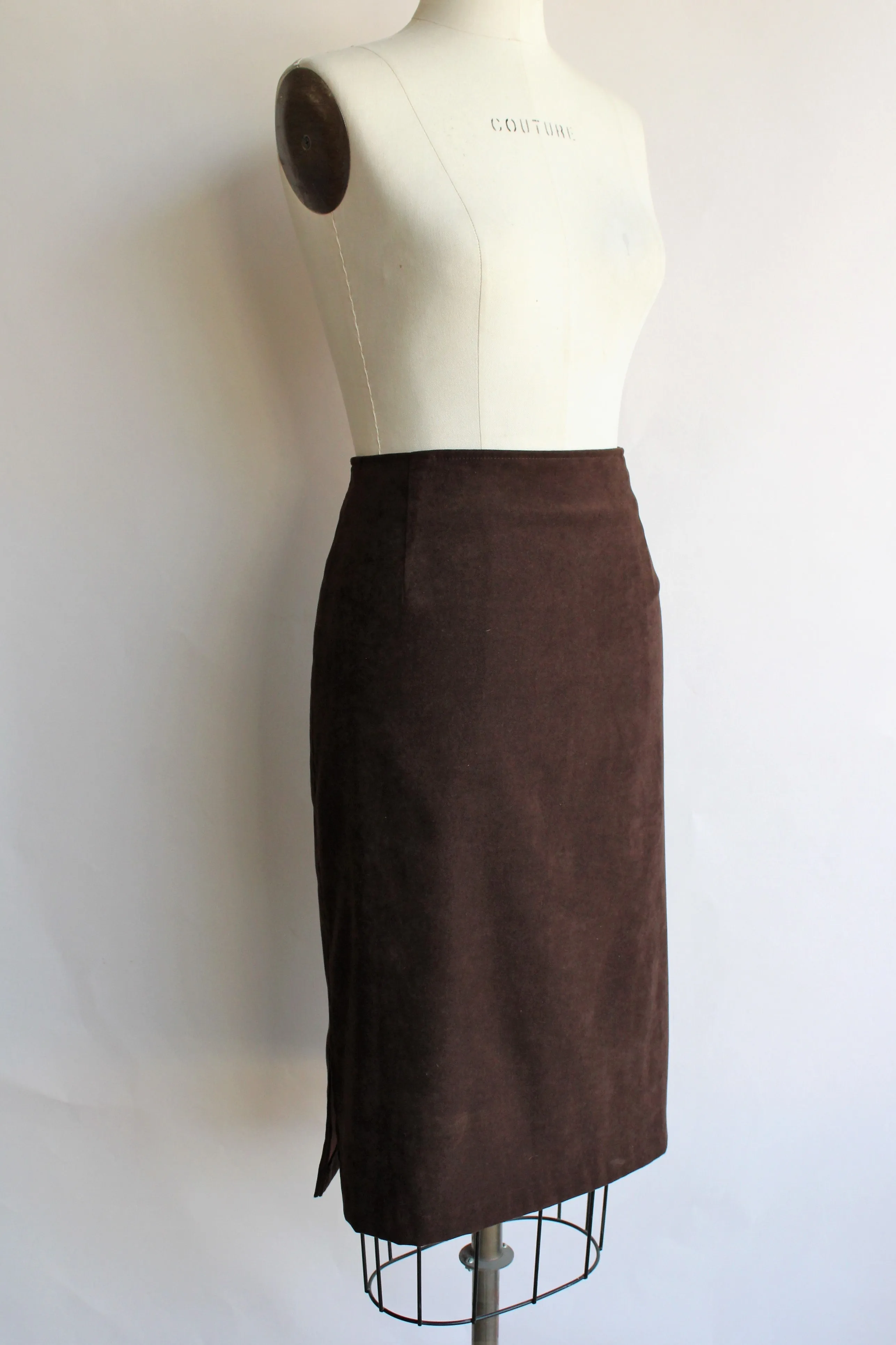 Vintage 1990s Brown Faux Suede Pencil Skirt