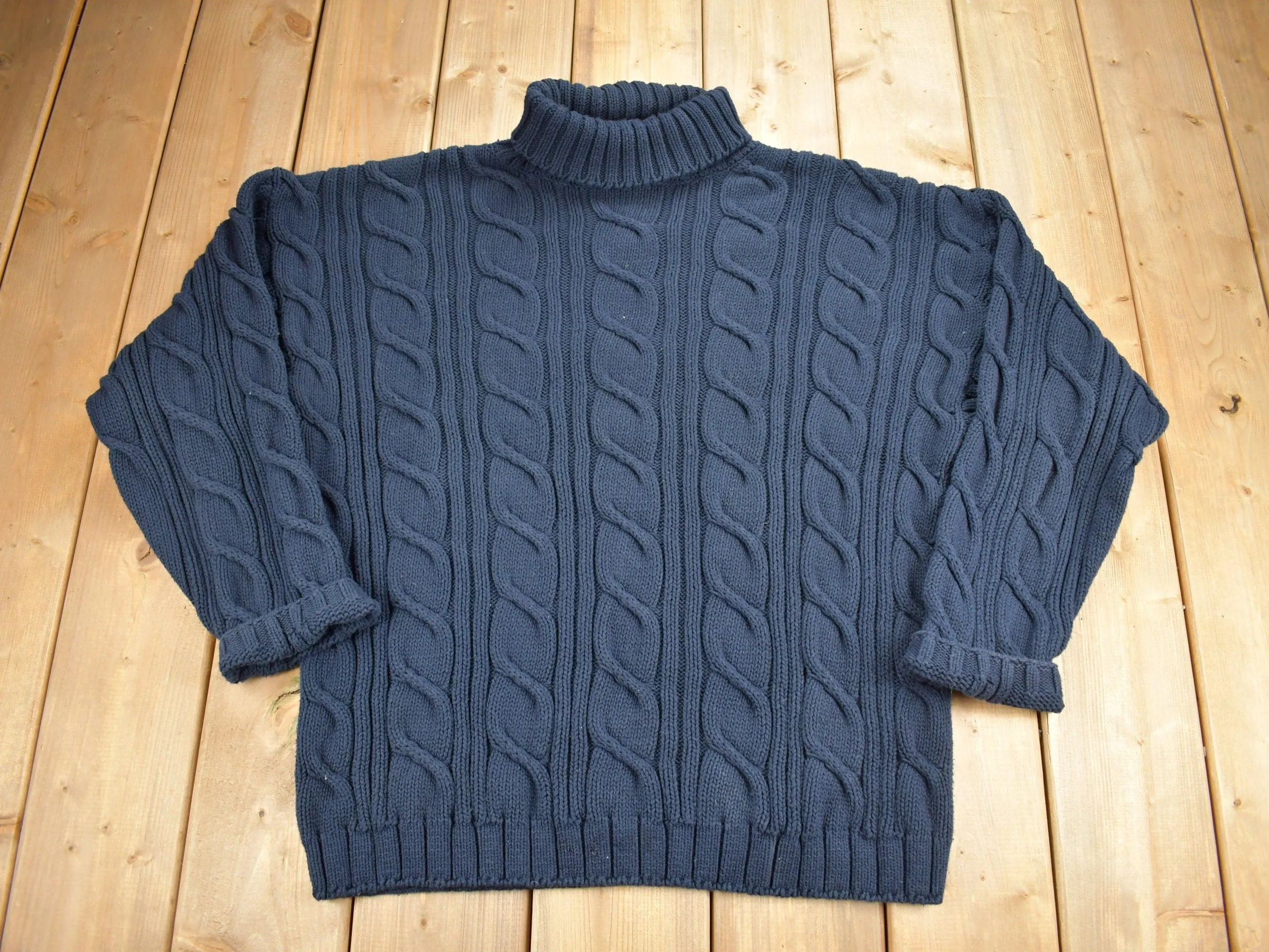 Vintage 1990s Club Monaco Cable Knit Turtleneck Sweater