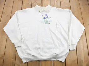 Vintage 1990s Floral Embroidered Collared Crewneck Sweater