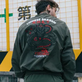 Vintage Embroidery Dragon Pattern Men Windbreaker Jacket