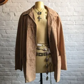 Vintage Slouchy Brown Leather Jacket Minimalist Neutral Suede Utility Chore Coat