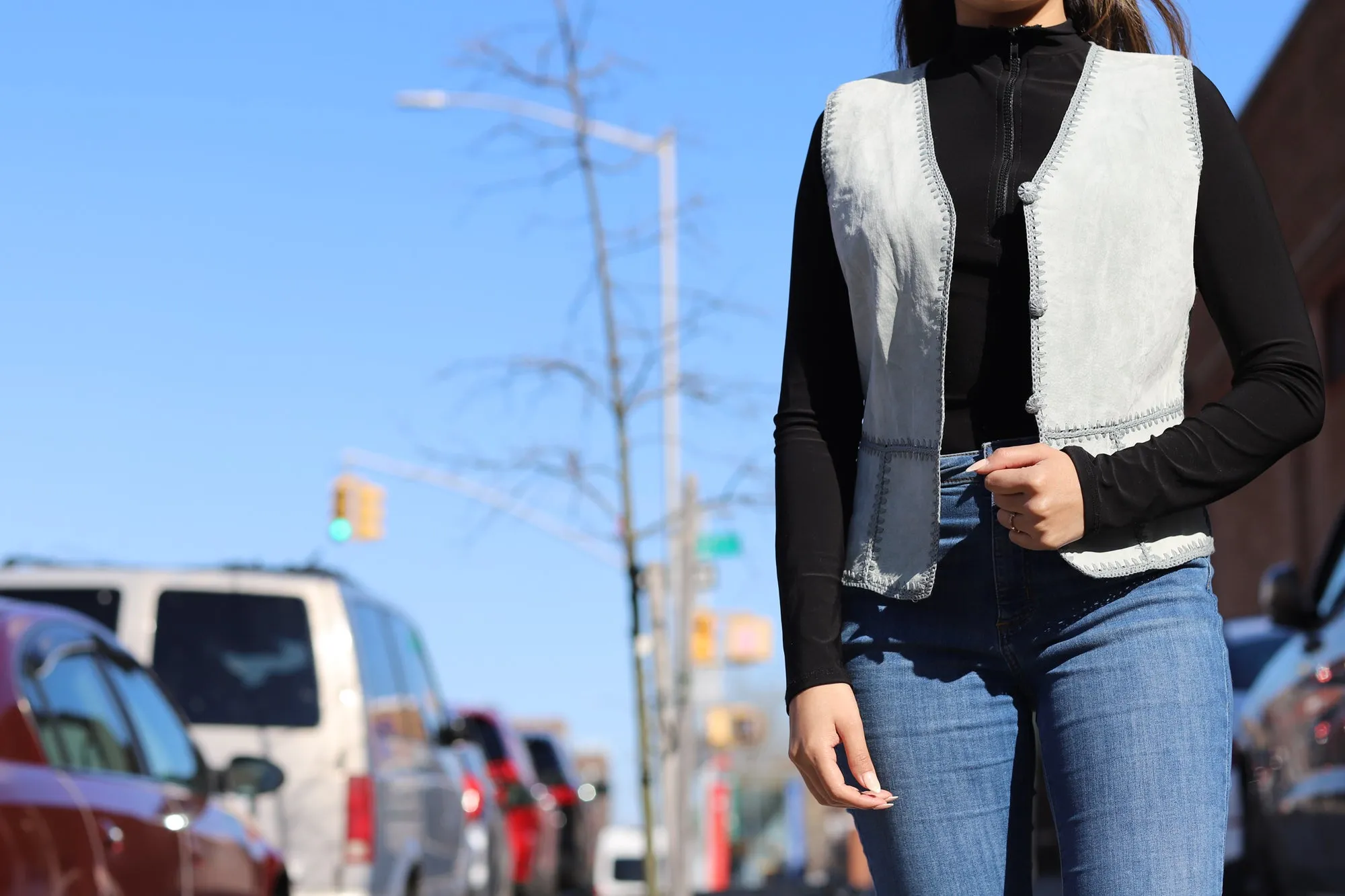 Vintage Suede Leather Vest - Blue