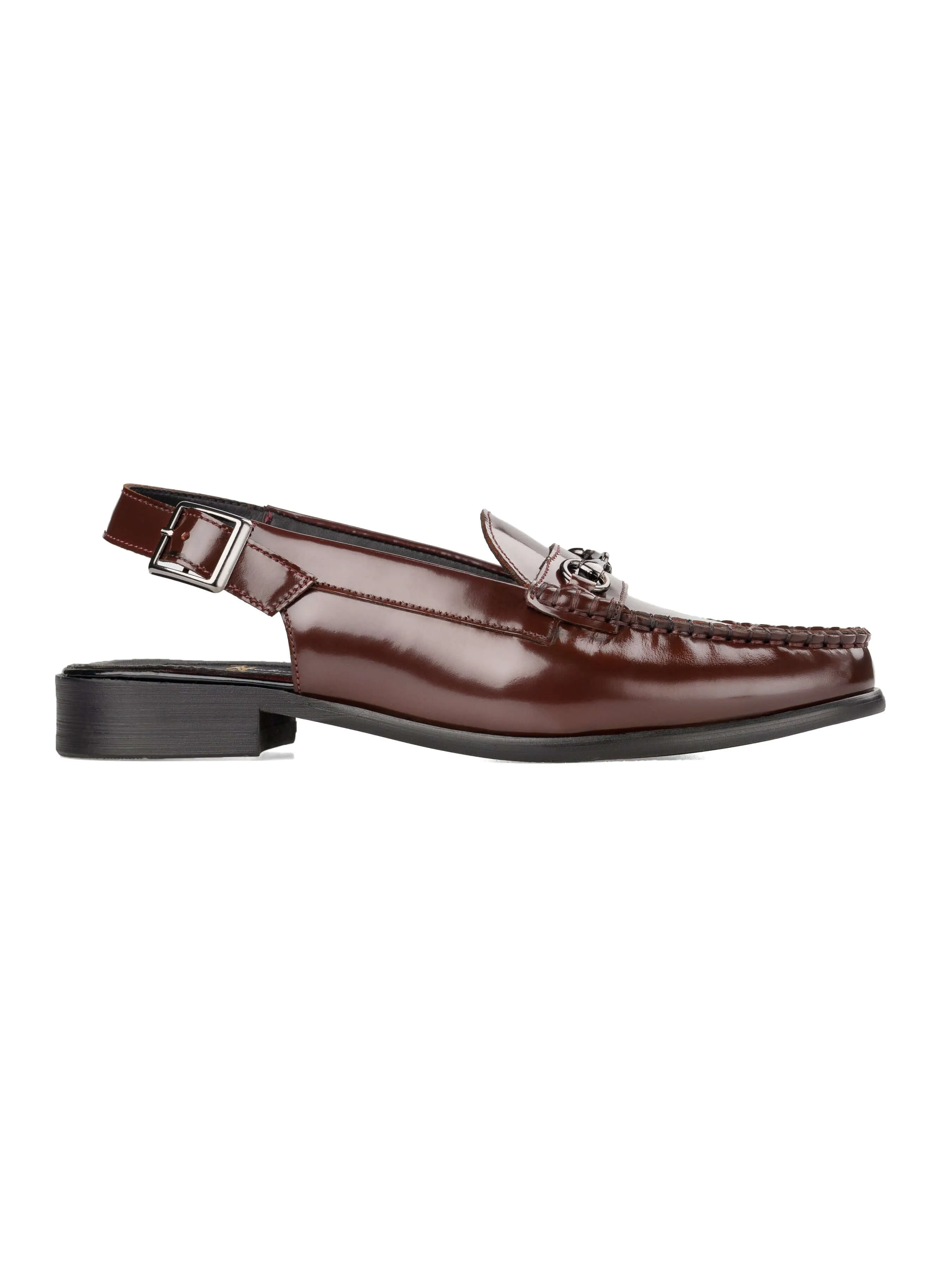 Viola Horsebit Slingback Sandal - Red Burgundy Polished Leather