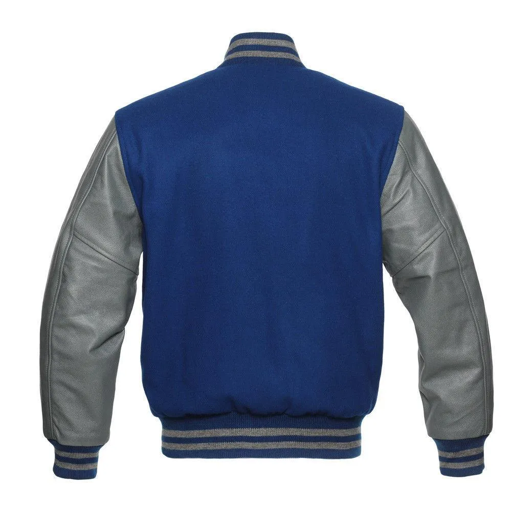 Warrior Gears Classic Hybrid Varsity Jacket for Kids, Toddler Letterman Bomber Jacket for Boys, Unisex Varsity Jacket Girls, Royal Blue Pure Wool Body & Grey Cowhide Leather Sleeves