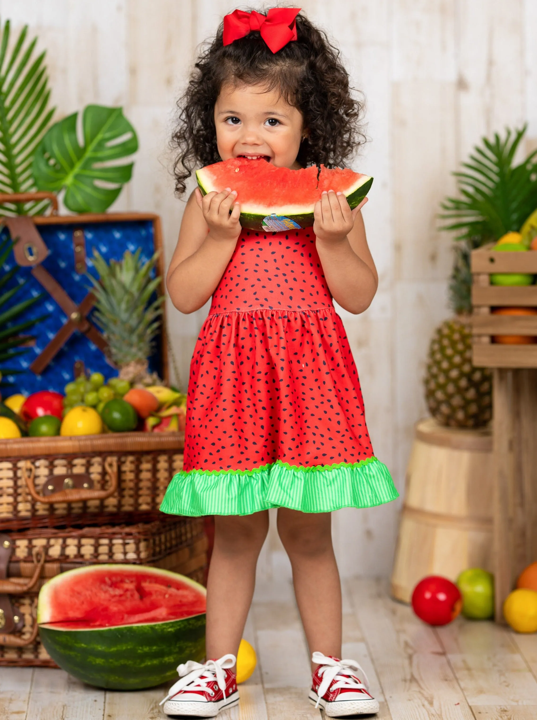 Watermelon Delight Ruffle Hem Dress