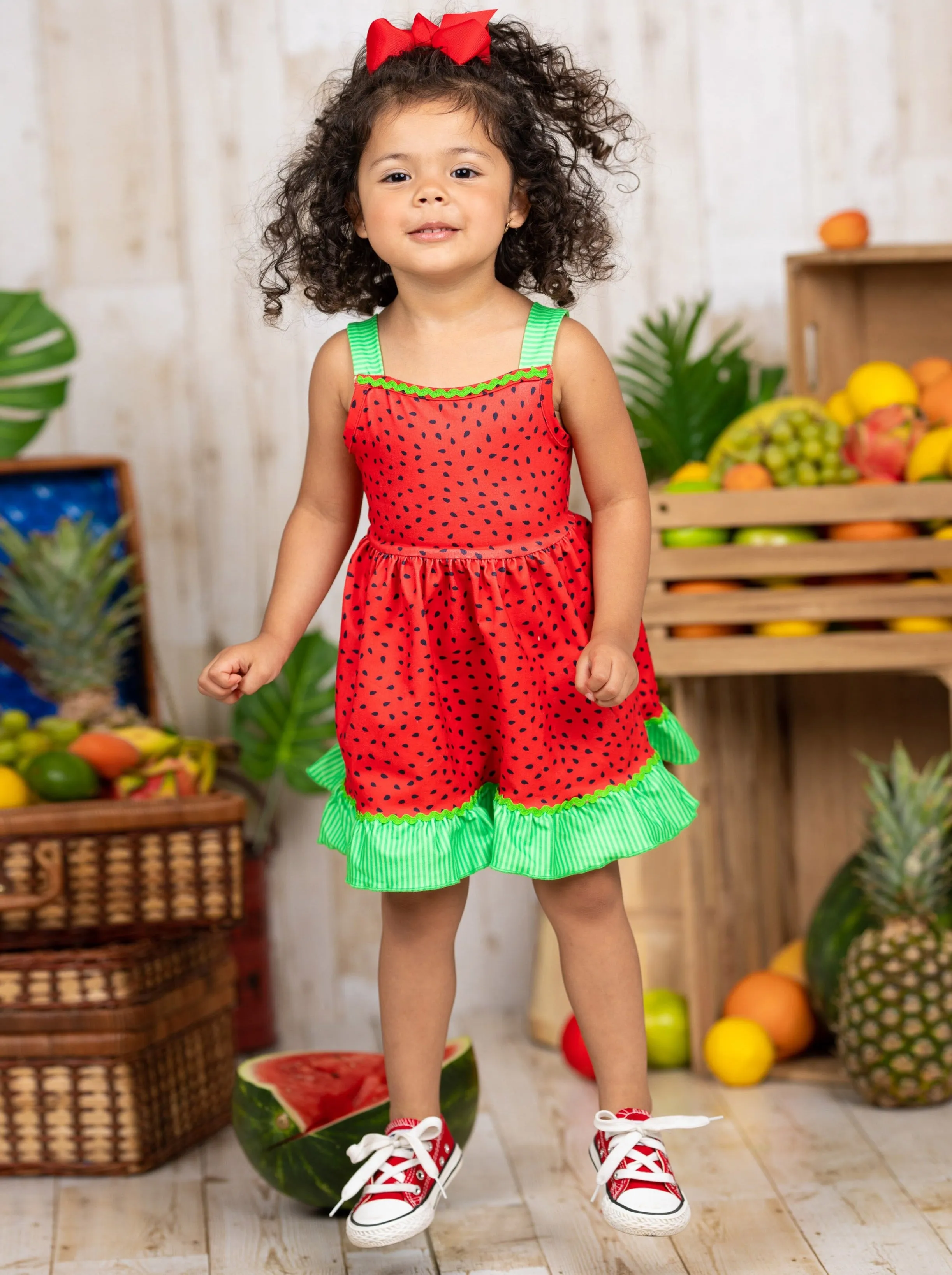 Watermelon Delight Ruffle Hem Dress