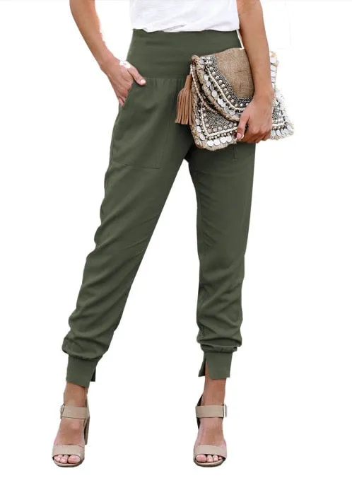 Wenkouban  2022 summer new ladies fashion casual solid color high waist cropped trousers with slits