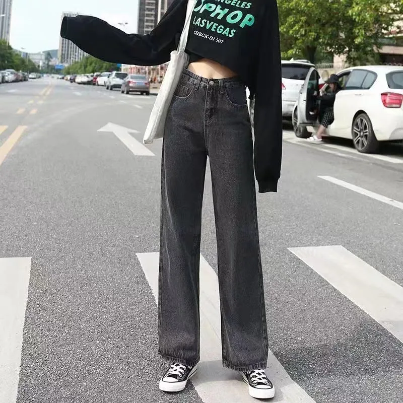 Wenkouban baggy Jeans Women's Western Style High Waist Straight Loose Wide Leg Pants Draping Mop Pants