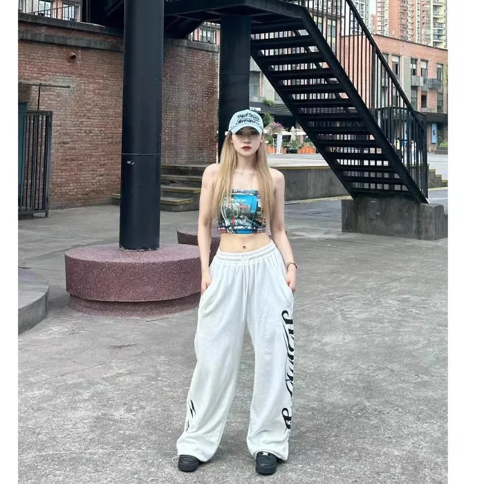 Wenkouban frat outfits Hiphop Sports Trousers Women's High Waist Loose Casual Pants