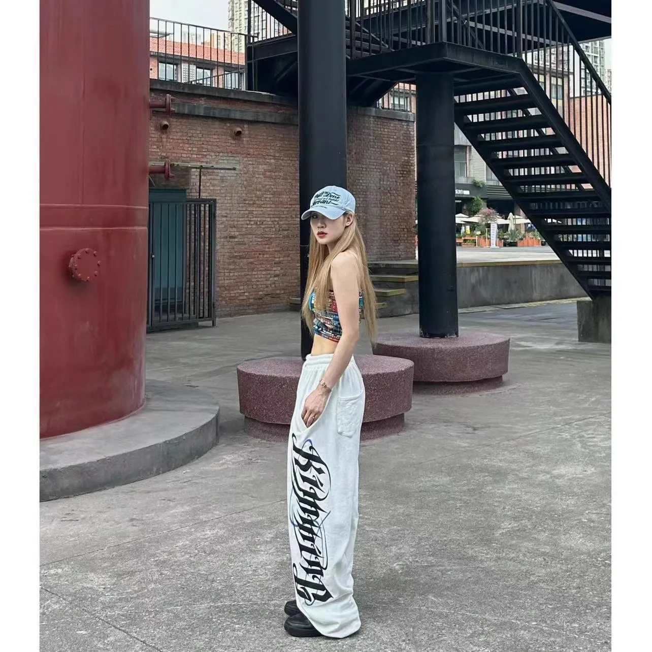 Wenkouban frat outfits Hiphop Sports Trousers Women's High Waist Loose Casual Pants