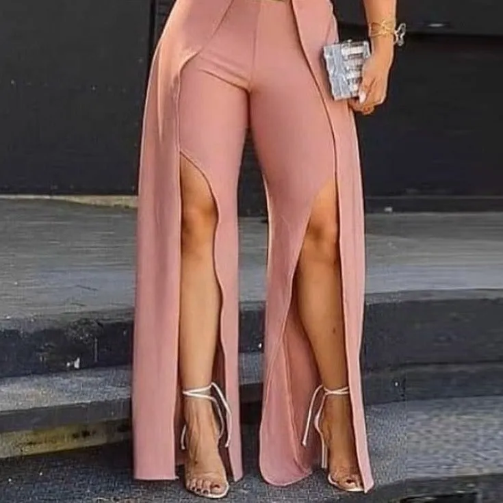 Wenkouban Graduation Gifts Women Solid Long Slit Pants With Belt Sexy Casual Pants Fashion Pants