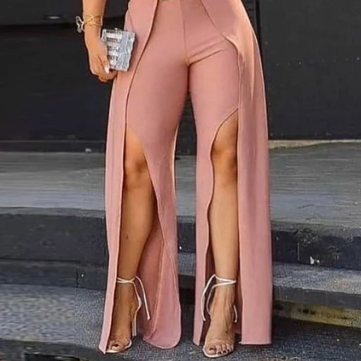 Wenkouban Graduation Gifts Women Solid Long Slit Pants With Belt Sexy Casual Pants Fashion Pants