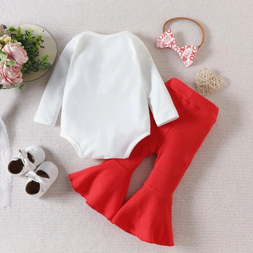 Western-style Baby Girl Valentine's Day Letter Print Romper   Flared Pants Set Wholesale Baby Clothes