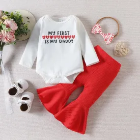 Western-style Baby Girl Valentine's Day Letter Print Romper   Flared Pants Set Wholesale Baby Clothes