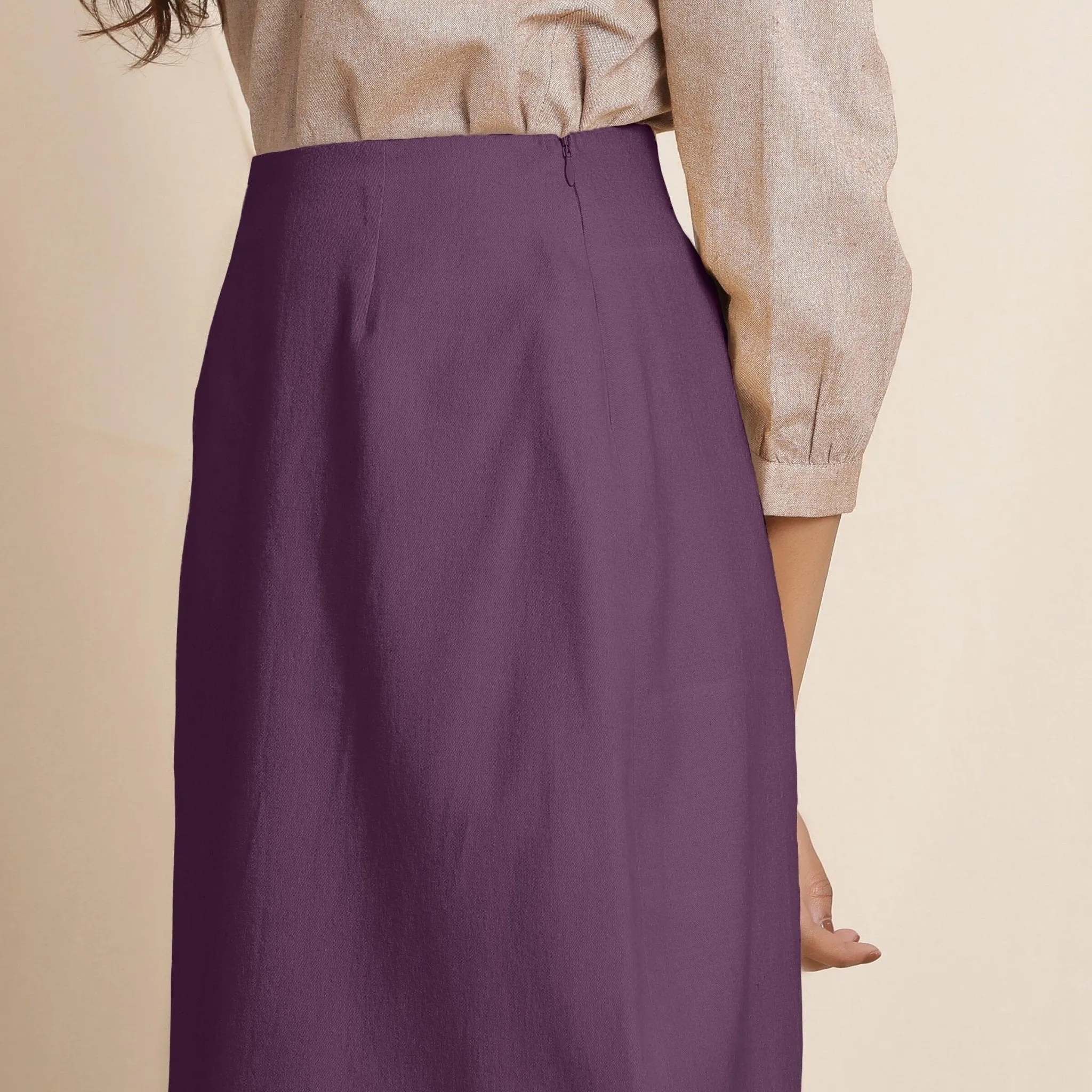 Wine Warm Cotton Flannel Knee-Length Pencil Skirt