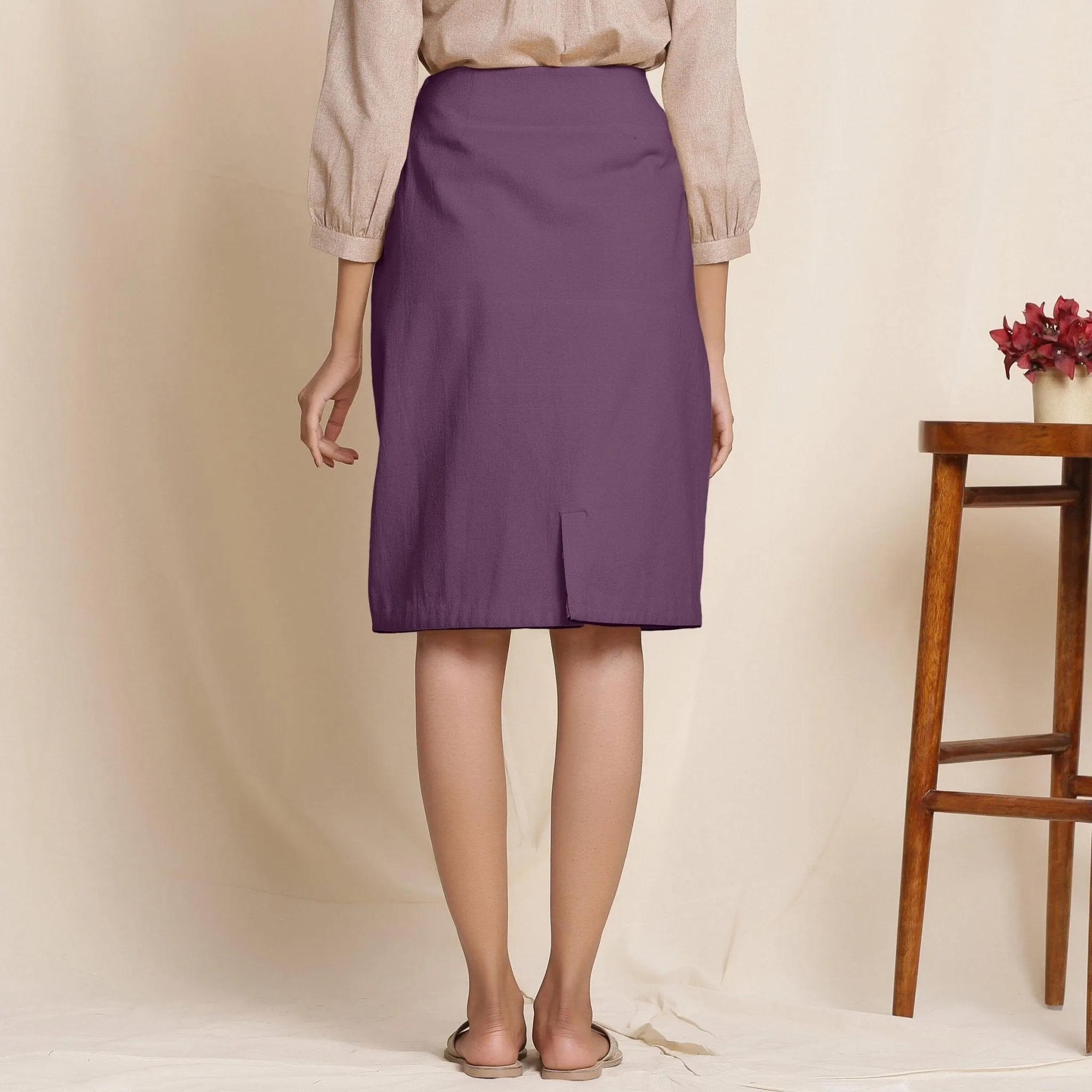 Wine Warm Cotton Flannel Knee-Length Pencil Skirt