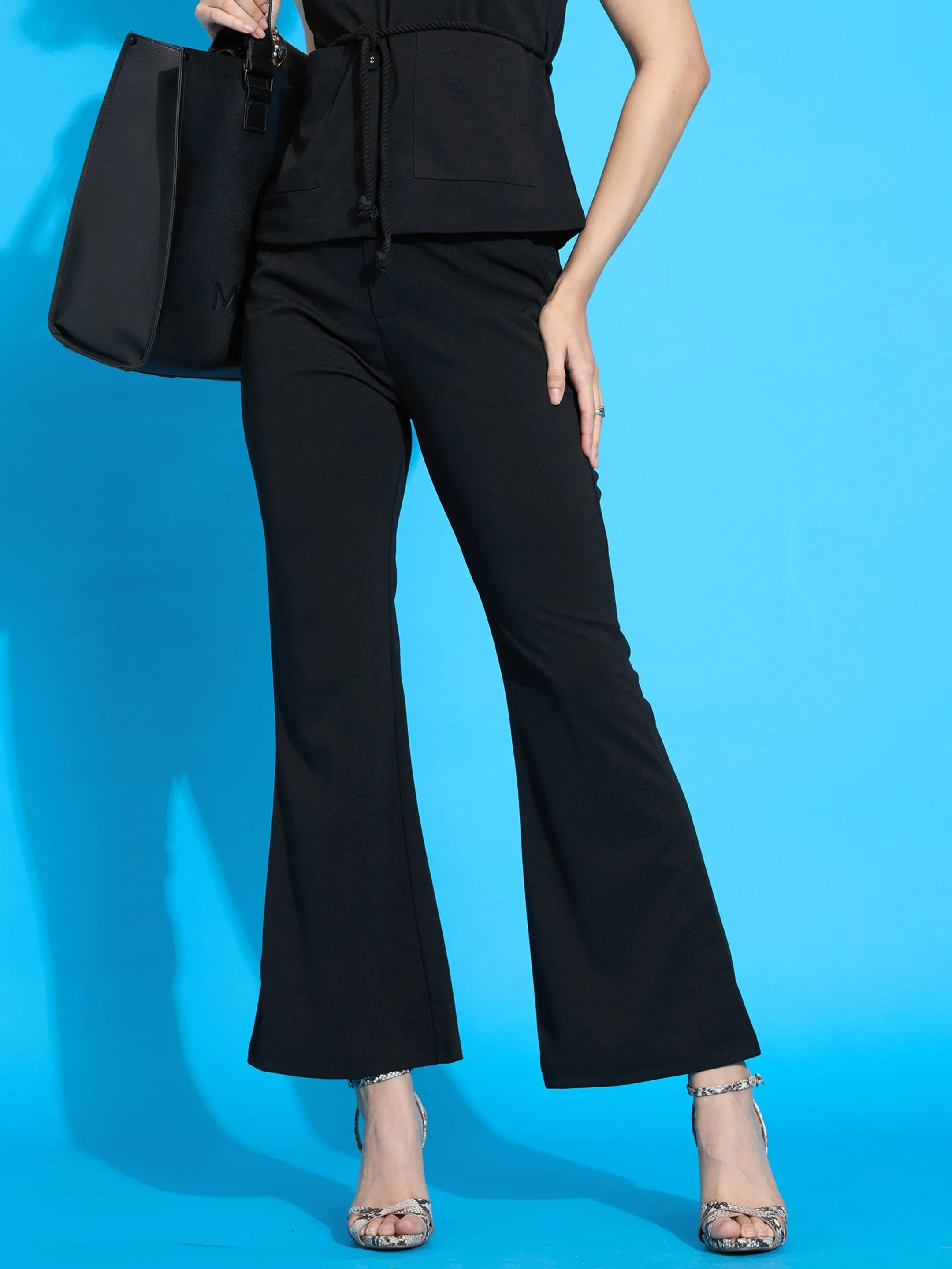 Women Black Bell Bottom Slim Pants