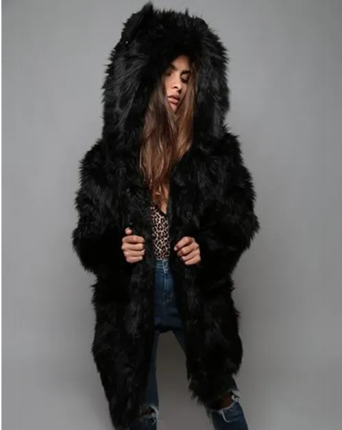 Women Lapels Loose Bat Fur Coat Faux Rabbit Fur