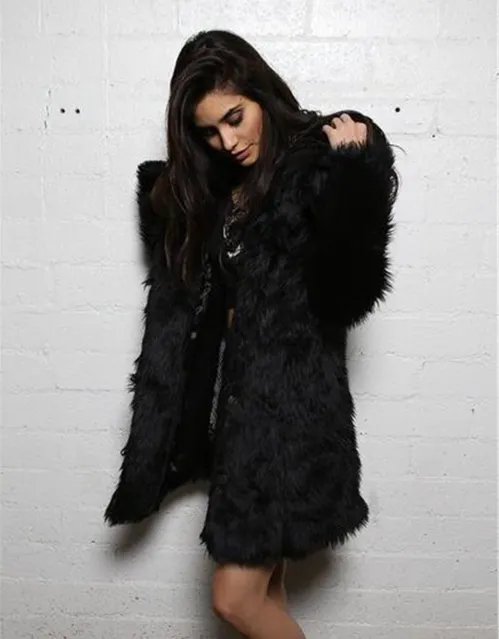 Women Lapels Loose Bat Fur Coat Faux Rabbit Fur