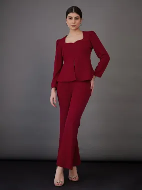 Women Red Peplum Top With Bell Bottom Pants