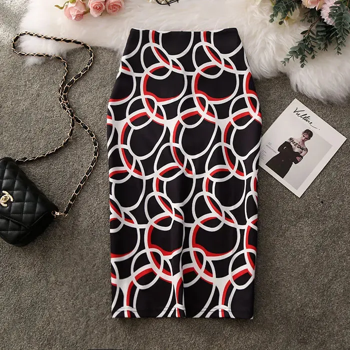 Women Skirts Sexy Print Flowers Pencil Skirt Casual Skirts Knee-Length  Faldas Mujer Moda Jupe Femme