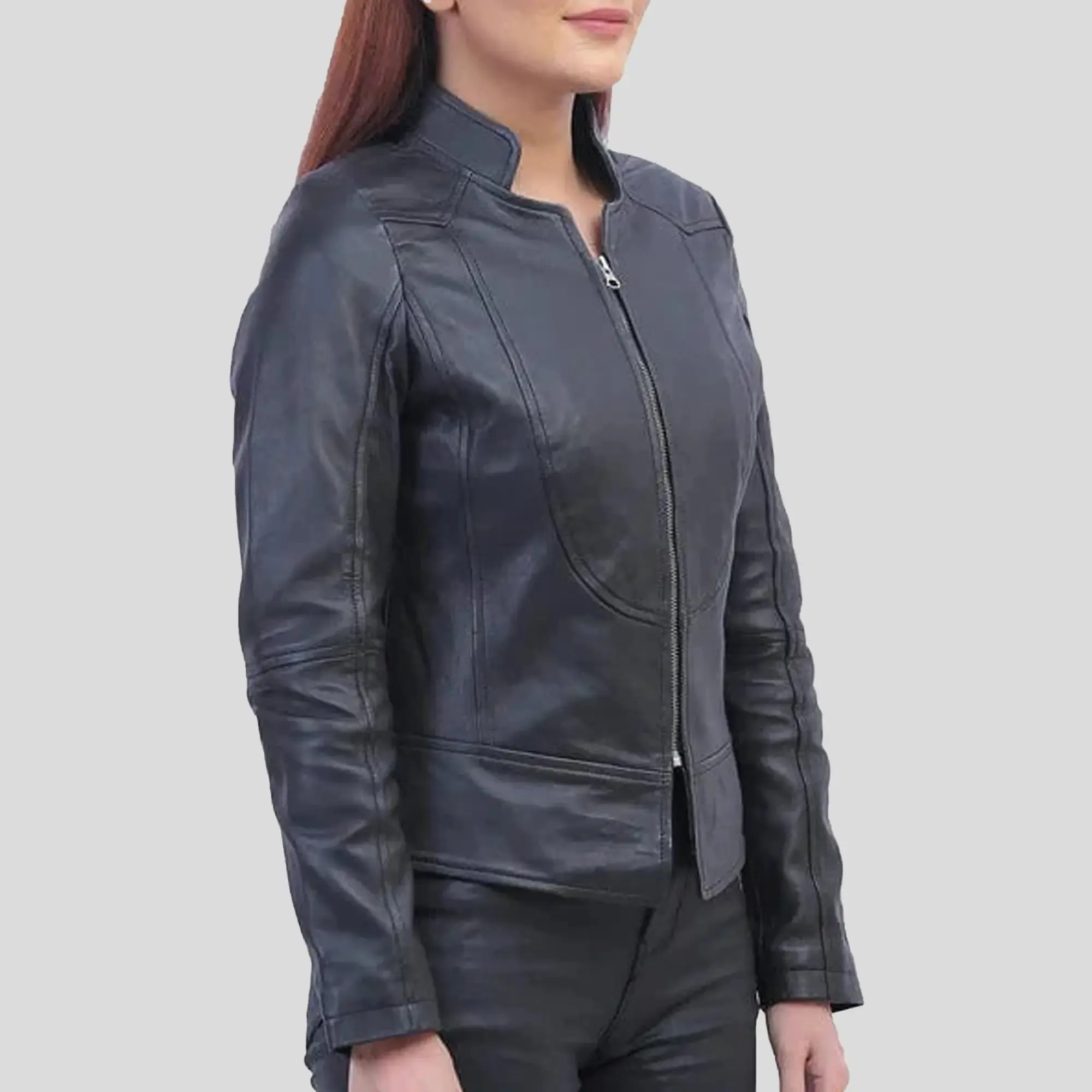 Womens Black Biker Leather Jacket