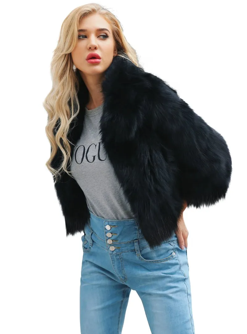 Women'S Black Fox Fur Coat Faux Fur Short Coat