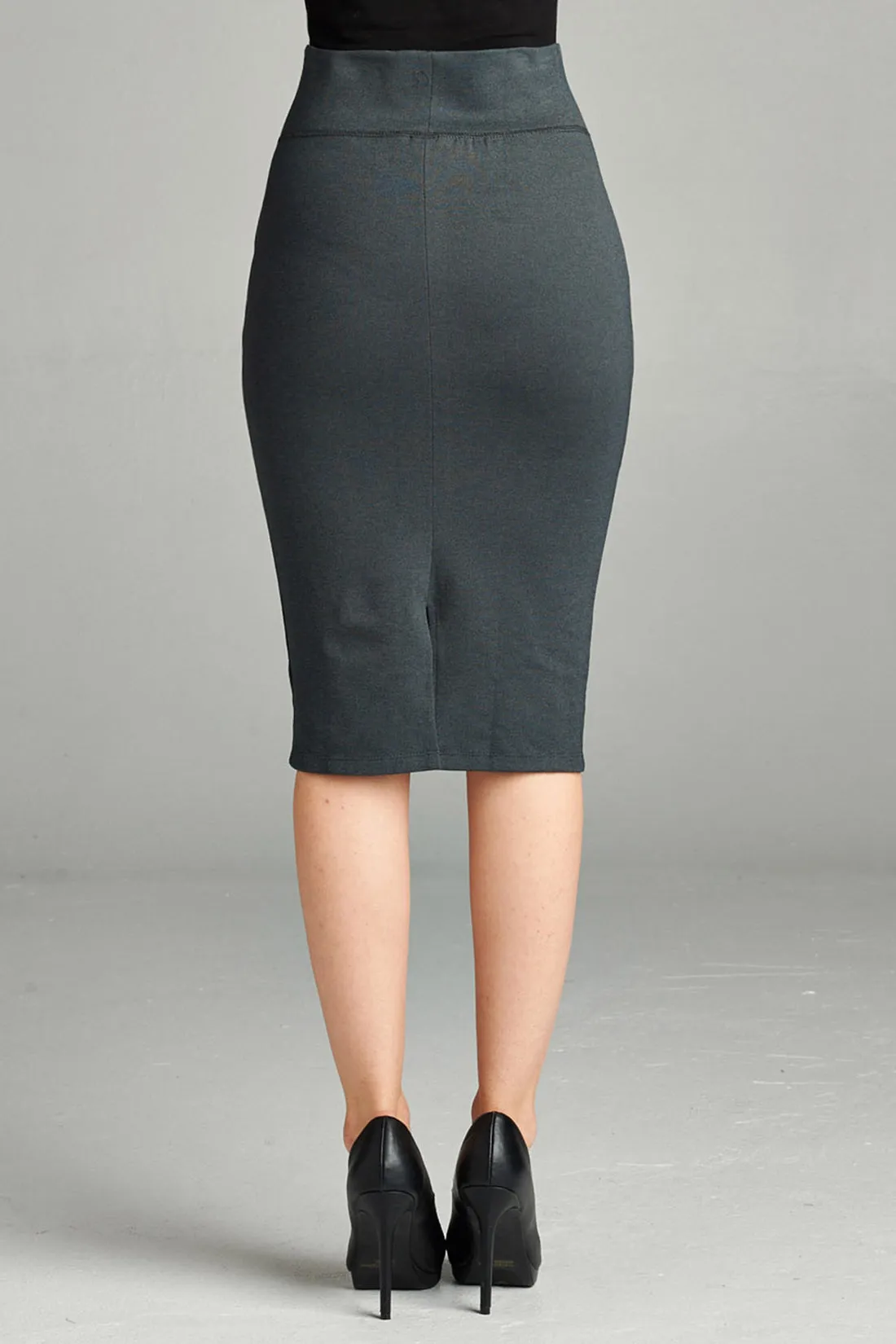 Women's Elastic Waist Stretch Slim Fit Midi Pencil Skirt (FWS1054)