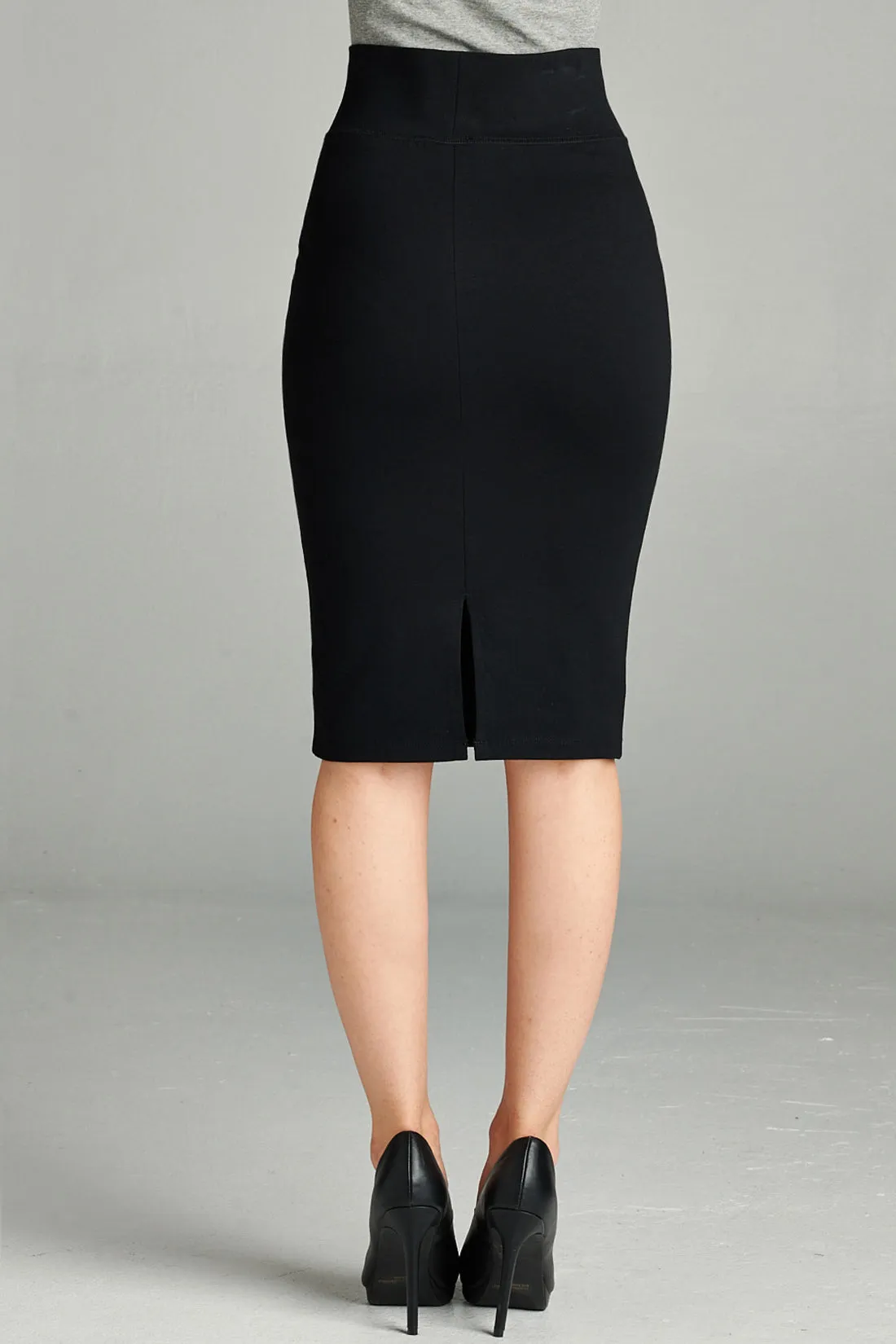 Women's Elastic Waist Stretch Slim Fit Midi Pencil Skirt (FWS1054)