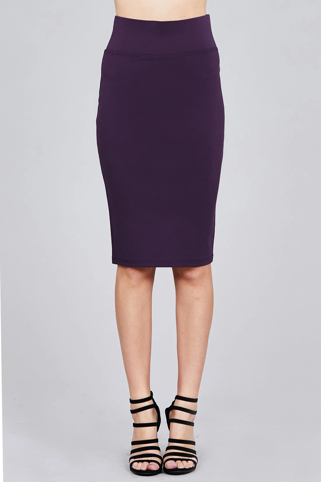 Women's Elastic Waist Stretch Slim Fit Midi Pencil Skirt (FWS1054)