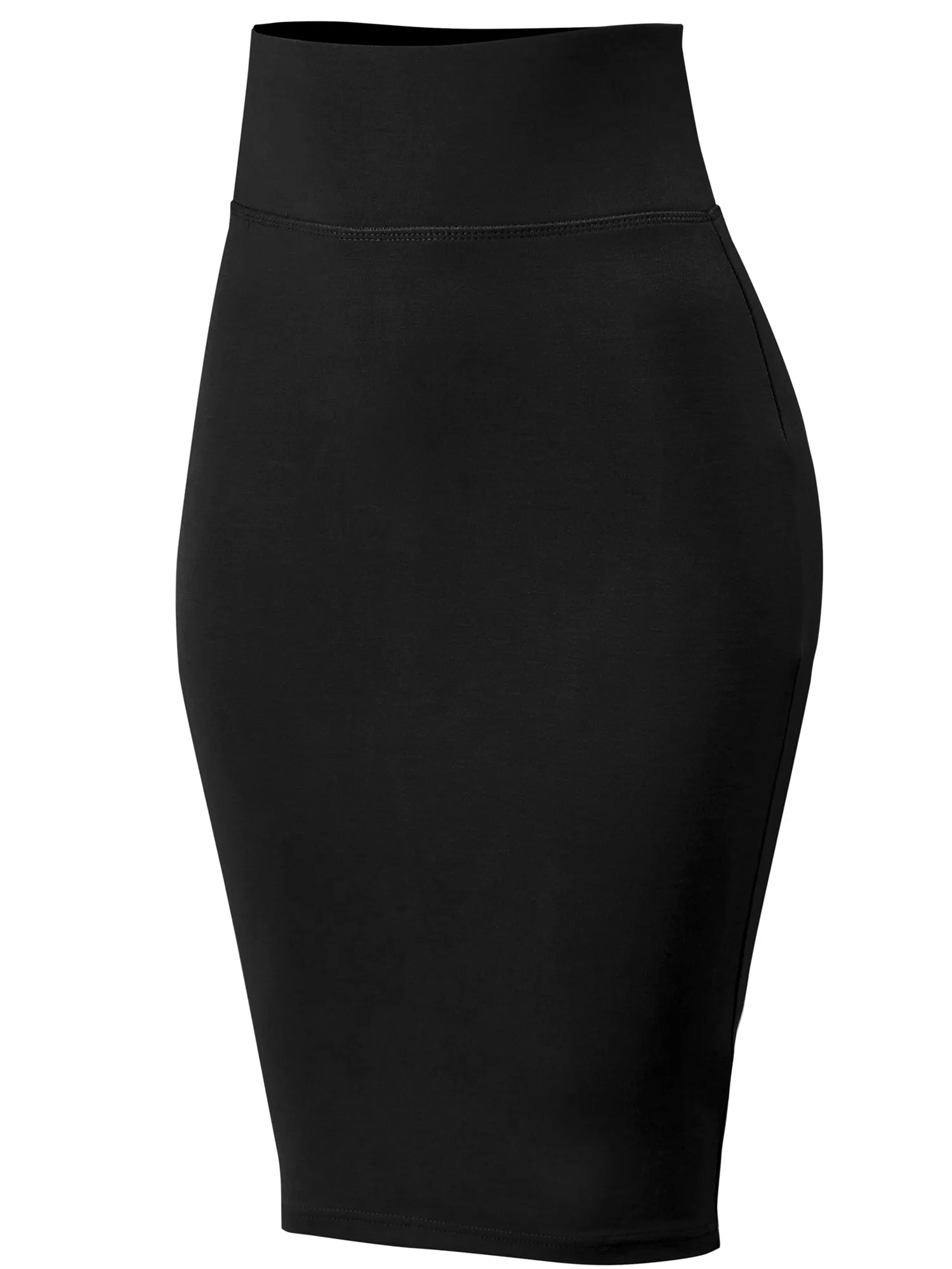 Women's Elastic Waist Stretch Slim Fit Midi Pencil Skirt (FWS1054)