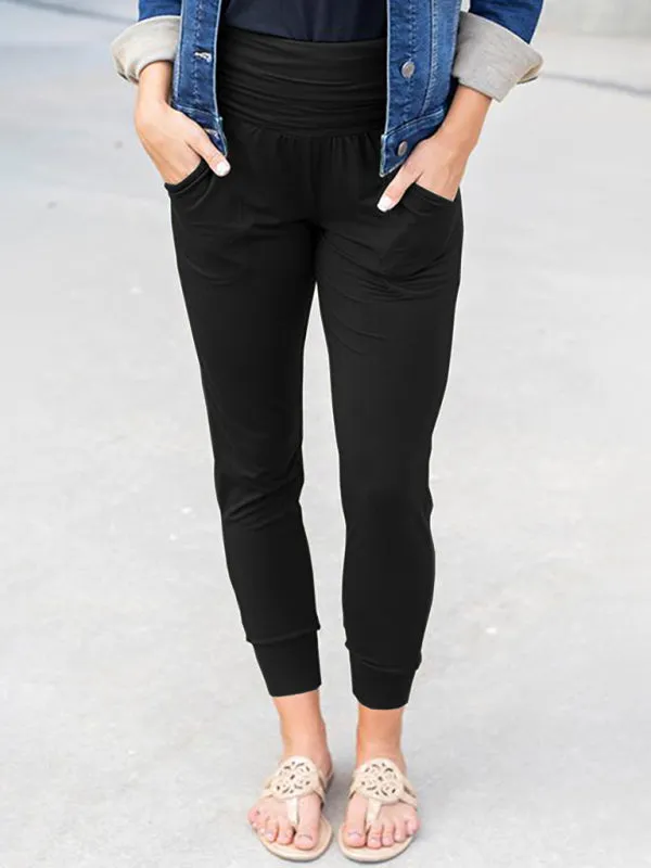 Women's high waist pleated patch pocket cropped pencil pants