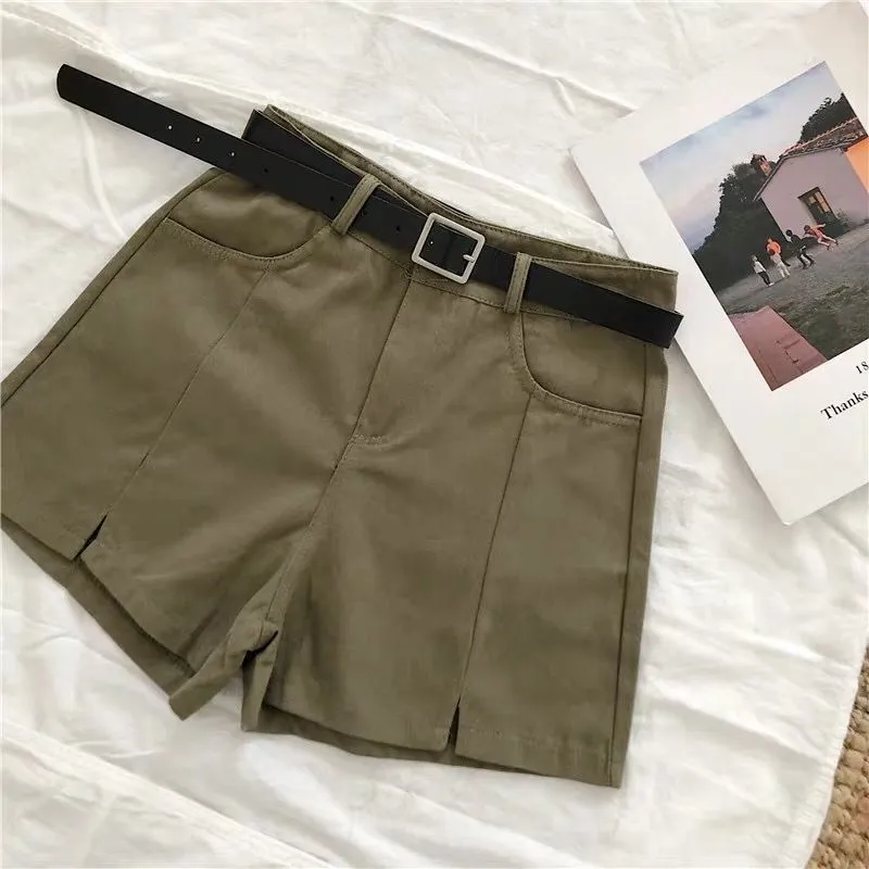 Women's Summer Split Wide Leg Casual Pants Solid Color High Waist Shorts