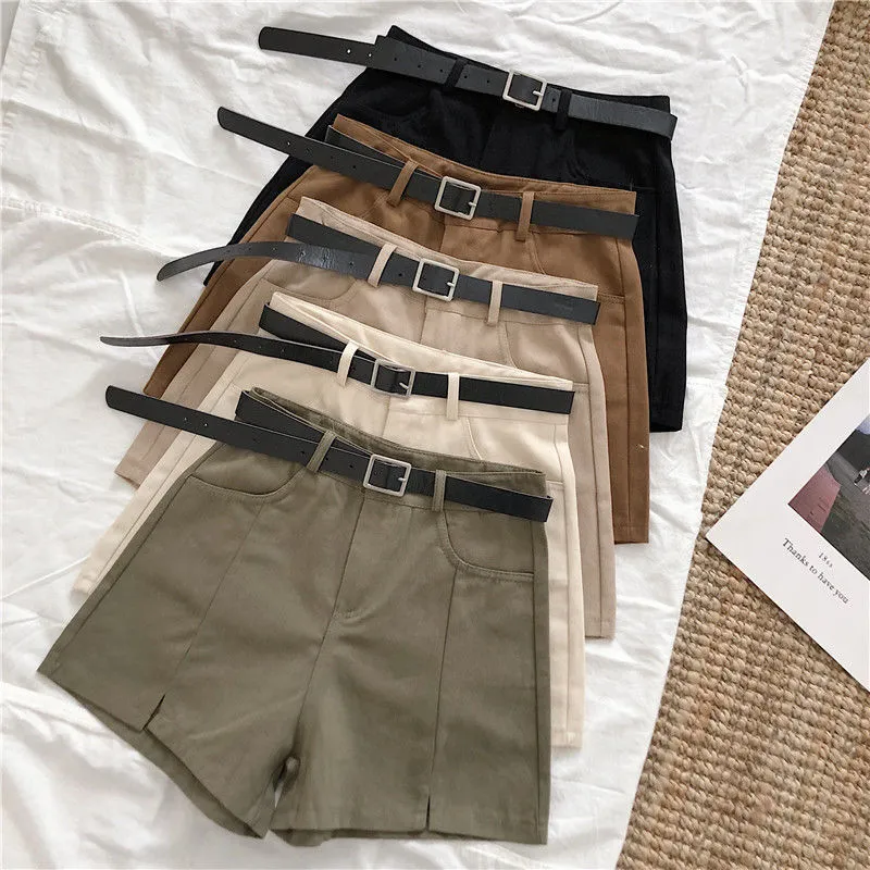 Women's Summer Split Wide Leg Casual Pants Solid Color High Waist Shorts