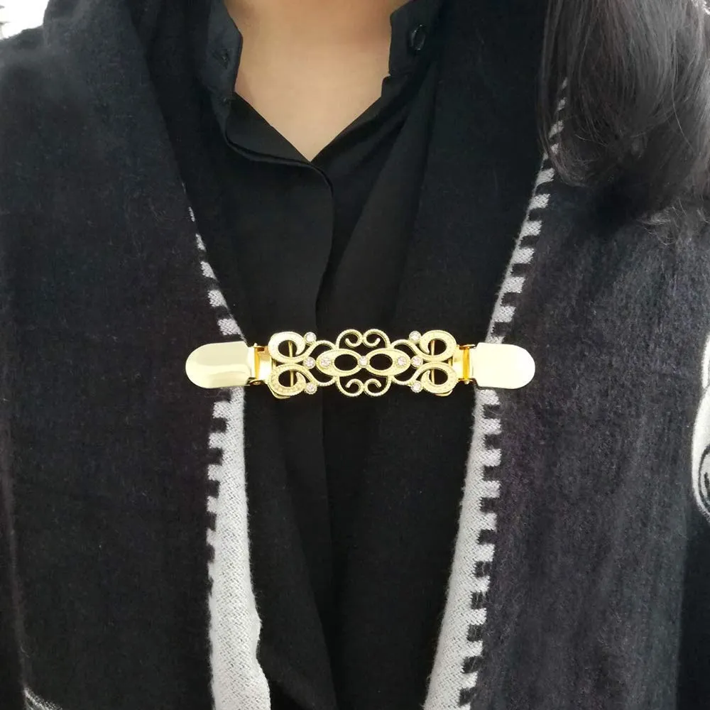 Yellow Chimes Elegant Cardigan Sweater Collar Shawl Clip Ancient Retro Design Stylish Silver Tone Brooch for Women