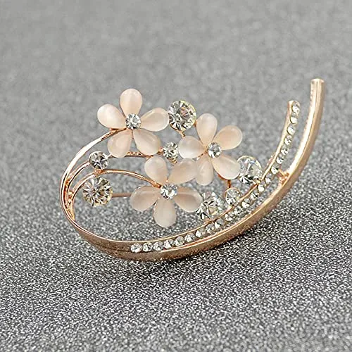 Yellow Chimes Floral Brooch for Women Elegant Rosegold Plated Opal Crystal Floral Brooch for Women and Girls