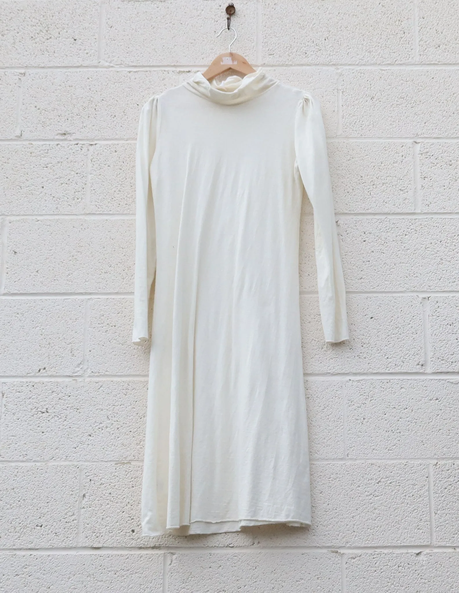 You Pick Color - Turtleneck Puff Sleeve Simplicity Below Knee Dress / S / Light Hemp / Natural (91)