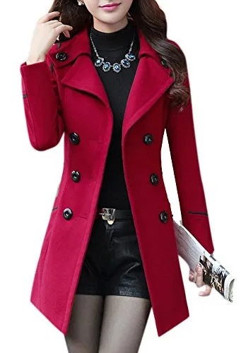 Youtobin Women's New Winter Dress-Coats Slim Long Woolen Coat M Red