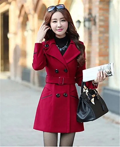 Youtobin Women's New Winter Dress-Coats Slim Long Woolen Coat M Red