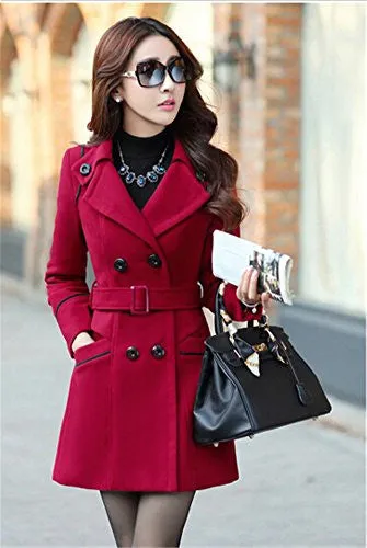 Youtobin Women's New Winter Dress-Coats Slim Long Woolen Coat M Red