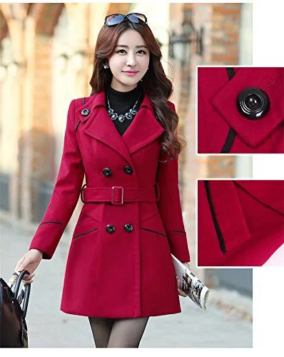 Youtobin Women's New Winter Dress-Coats Slim Long Woolen Coat M Red